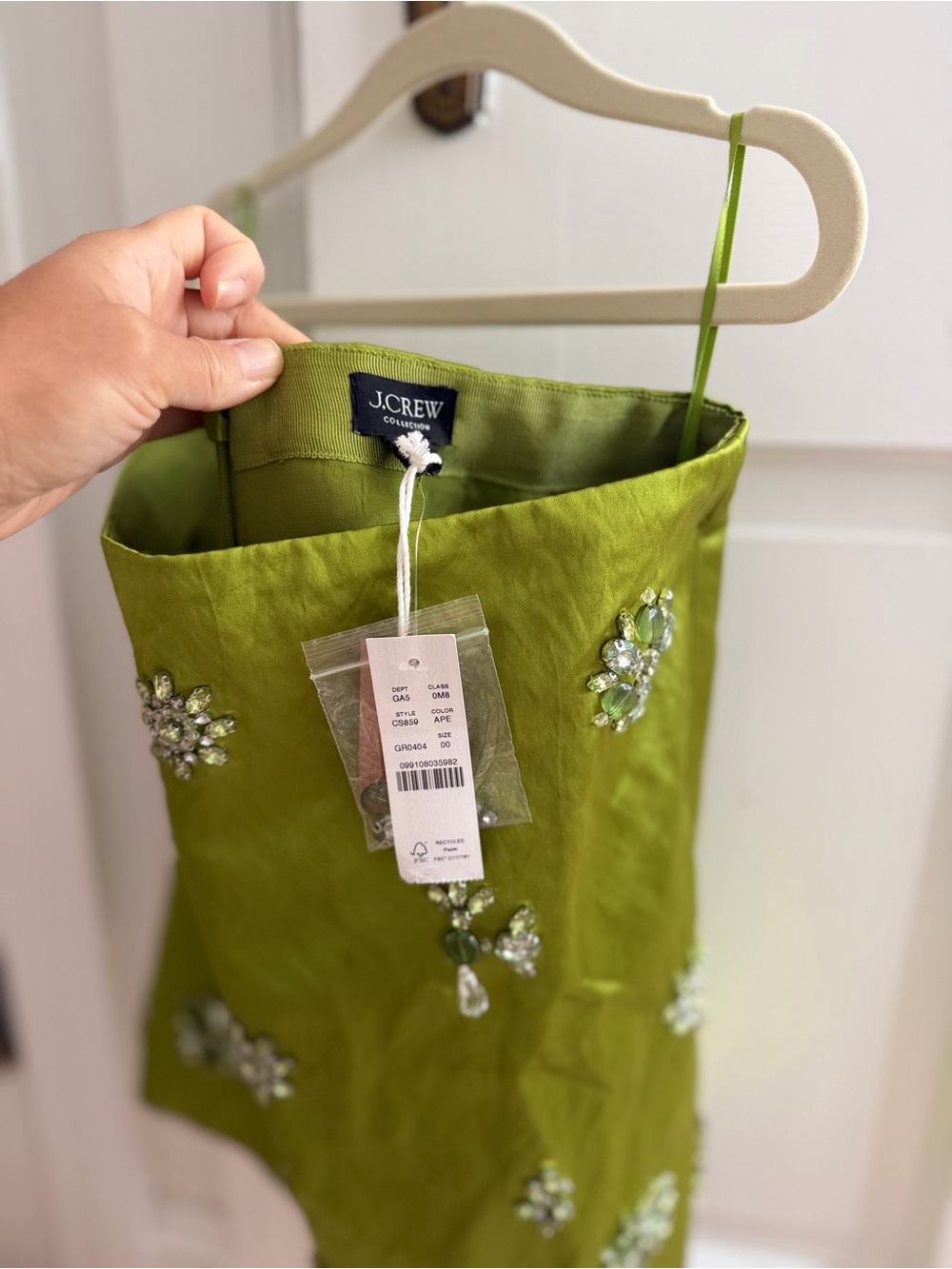 J. Crew Collection Chartreuse Green Jeweled Satin Mini Skirt - Picture 6 of 9